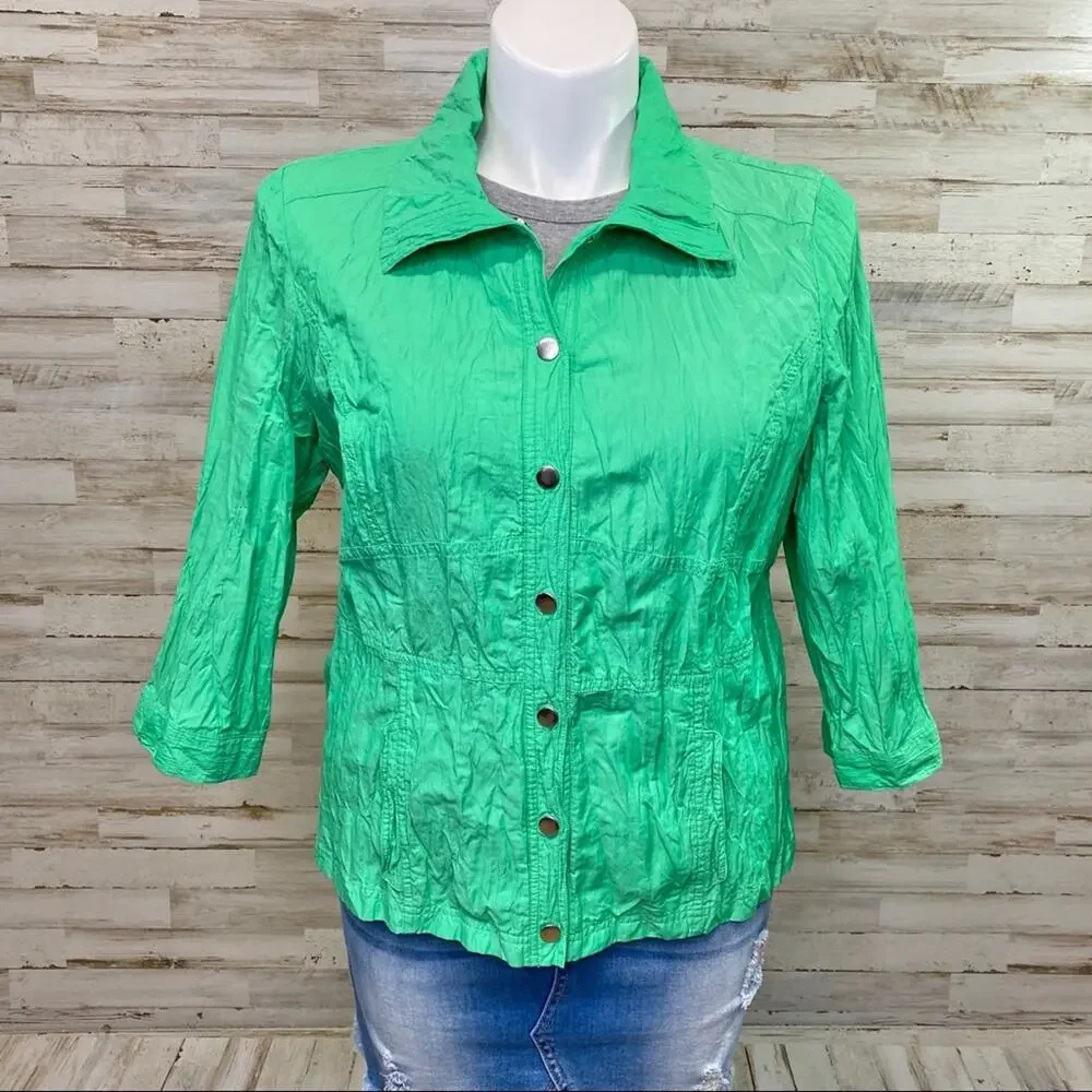 Zenergy by Chico’s Hayden Jacket Womens Size Chico's 2 or L Crinkle Green - Picture 2 of 14